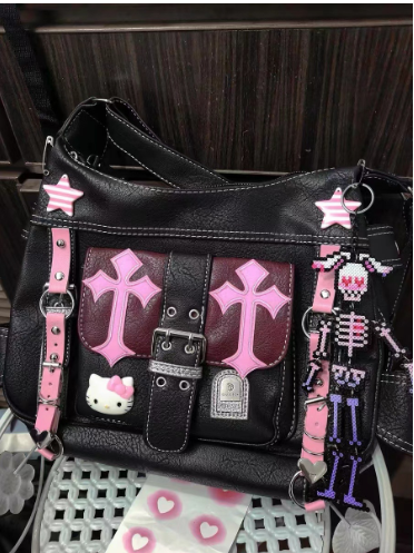 Hello Kitty Black and Pink Crossbody Bag- Handmade